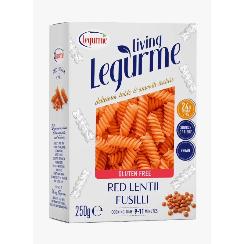 Legurme Red Lentil Gluten Free Vegan Fusilli Pasta 250 gr